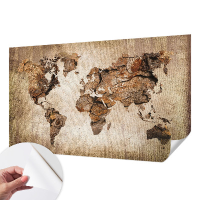 Peel and stick wall mural with a wooden map design