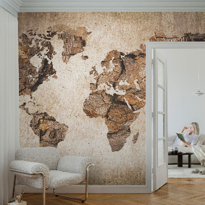 Peel and stick wall mural with a wooden map design