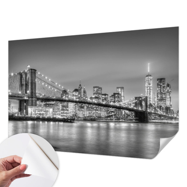 Removable wall mural with a metropolis bridge design