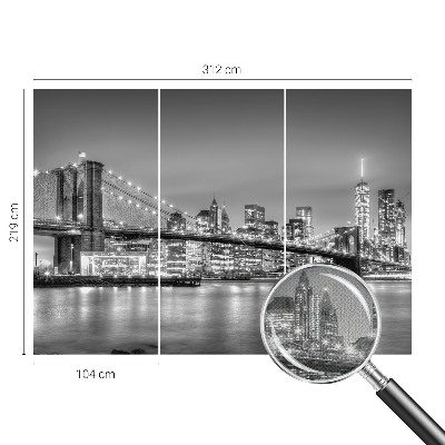 Removable wall mural with a metropolis bridge design