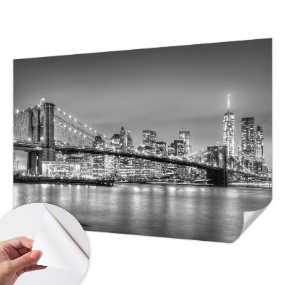 Removable wall mural with a metropolis bridge design