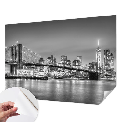 Removable wall mural with a metropolis bridge design