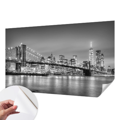 Removable wall mural with a metropolis bridge design