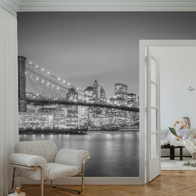 Removable wall mural with a metropolis bridge design