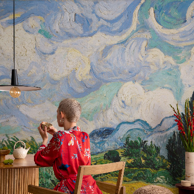 Children's wall mural with an expressive cloud design