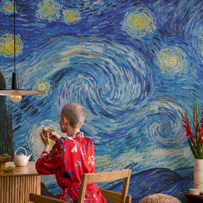 Peel and stick wallpaper mural featuring a night sky design