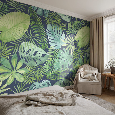 Self-adhesive photo wallpaper with a tropical leaves design