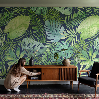 Self-adhesive photo wallpaper with a tropical leaves design