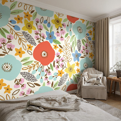 Removable wall mural wallpaper with a floral pattern