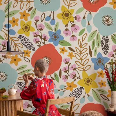 Removable wall mural wallpaper with a floral pattern