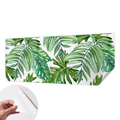Peel and stick wall mural for living room with an exotic leaves design