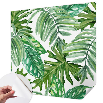 Peel and stick wall mural for living room with an exotic leaves design