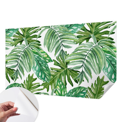 Peel and stick wall mural for living room with an exotic leaves design