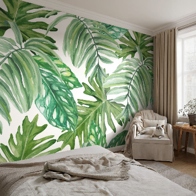 Peel and stick wall mural for living room Exotic leaves