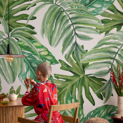Peel and stick wall mural for living room Exotic leaves