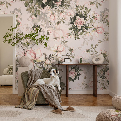 Peel and stick wall mural for bedroom with a floral pattern