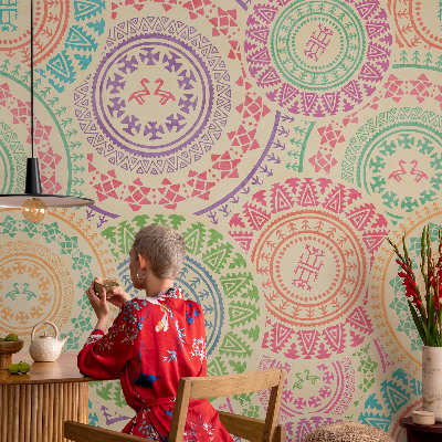 3D wall mural with colorful mandala design