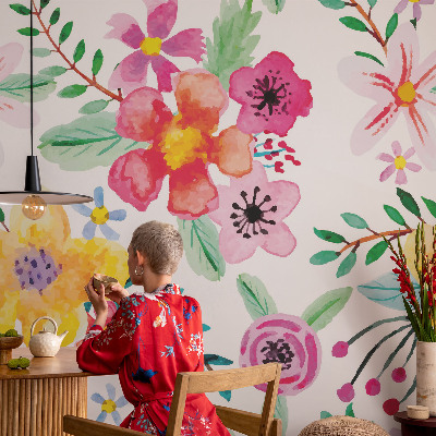 Nursery wall mural with a fresh floral design