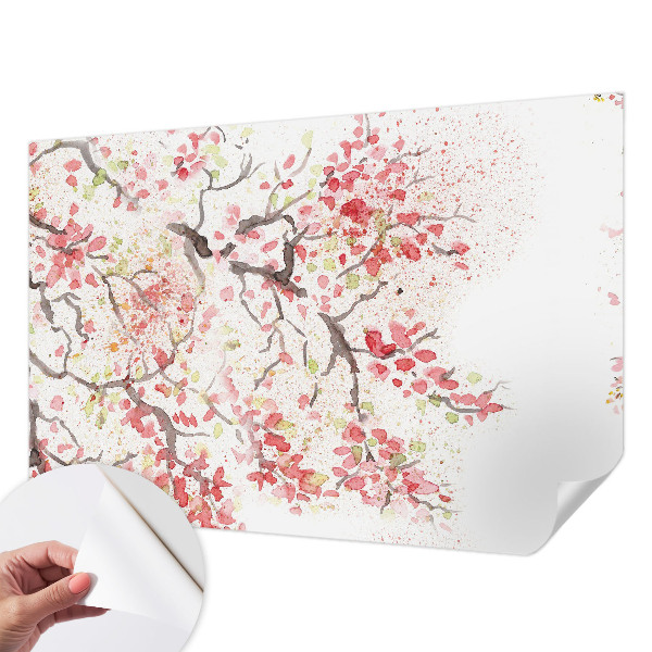 Peel and stick wallpaper mural with a design of flowering branches