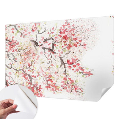 Peel and stick wallpaper mural with a design of flowering branches