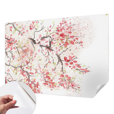 Peel and stick wallpaper mural with a design of flowering branches