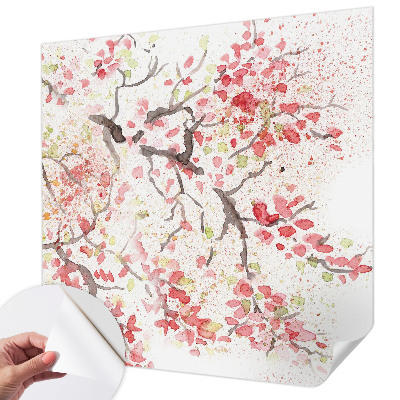 Peel and stick wallpaper mural with a design of flowering branches