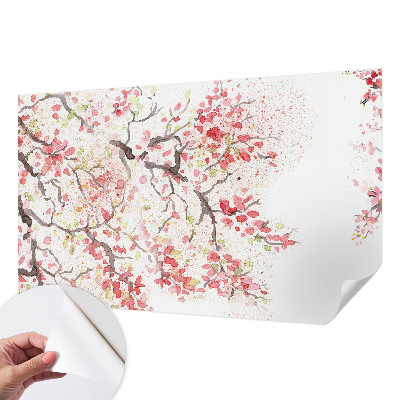 Peel and stick wallpaper mural with a design of flowering branches