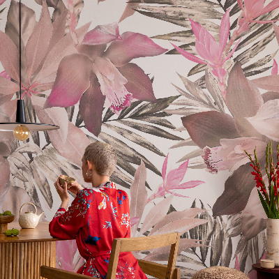 Self-adhesive photo wallpaper with an exotic flowers design