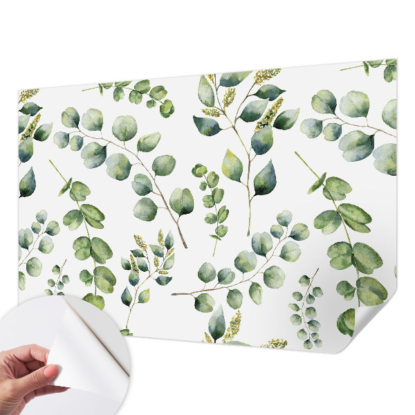 Removable wall mural wallpaper with a green leaves pattern