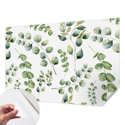 Removable wall mural wallpaper with a green leaves pattern