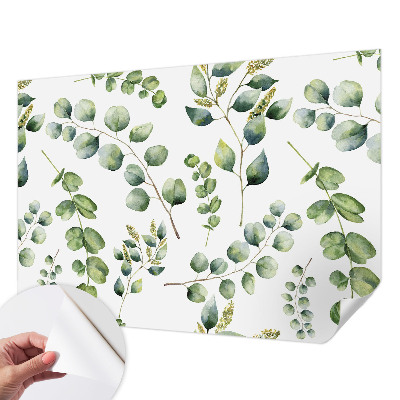 Removable wall mural wallpaper with a green leaves pattern