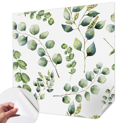 Removable wall mural wallpaper with a green leaves pattern