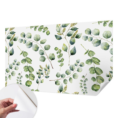 Removable wall mural wallpaper with a green leaves pattern