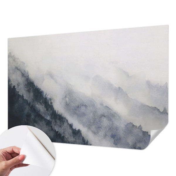 Removable wall mural with a mountain fog design