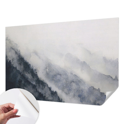 Removable wall mural with a mountain fog design