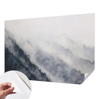 Removable wall mural with a mountain fog design