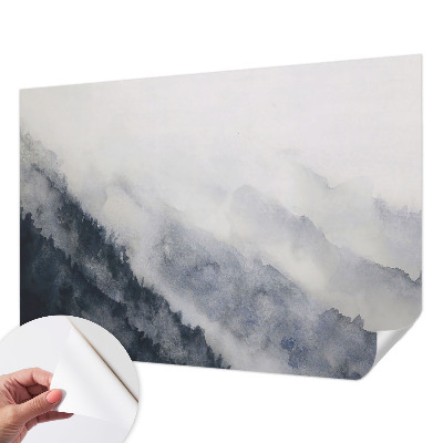 Removable wall mural with a mountain fog design