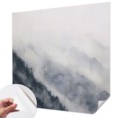 Removable wall mural with a mountain fog design
