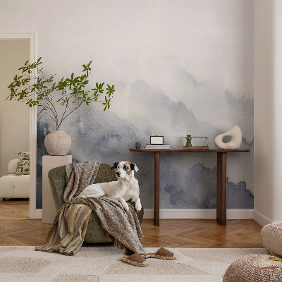 Removable wall mural with a mountain fog design