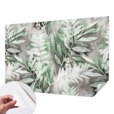 Children's wall mural with a watercolor leaves design