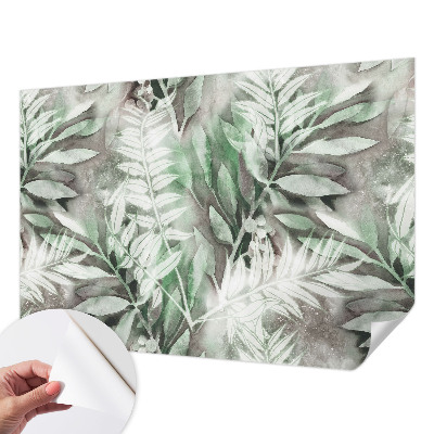 Children's wall mural with a watercolor leaves design
