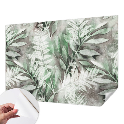 Children's wall mural with a watercolor leaves design