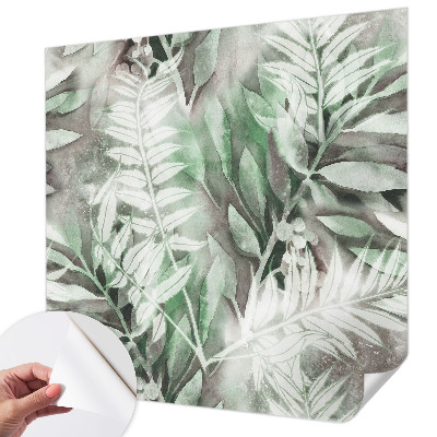 Children's wall mural with a watercolor leaves design