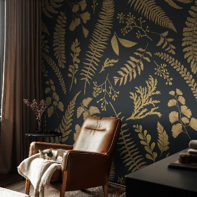 Nursery wall mural with a botanical leaves design