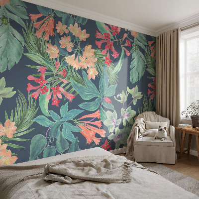 3D photo wallpaper mural with a tropical flowers design