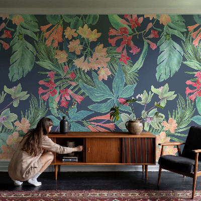 3D photo wallpaper mural with a tropical flowers design