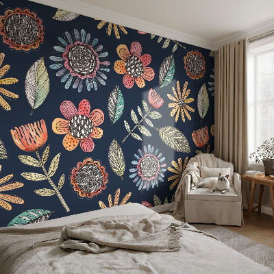 Peel and stick wall mural with a floral mosaic design