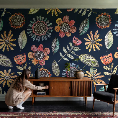 Peel and stick wall mural with a floral mosaic design