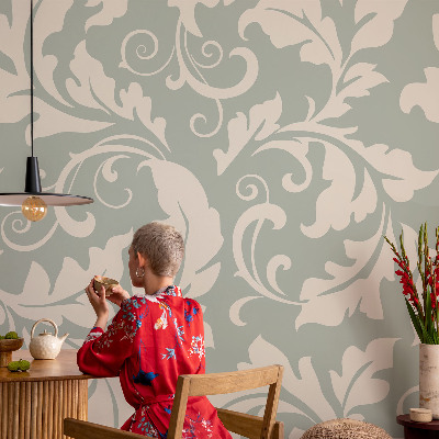 Peel and stick wallpaper mural with a decorative leaves pattern