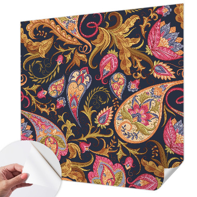 Stick-on wall mural with a colorful paisley pattern